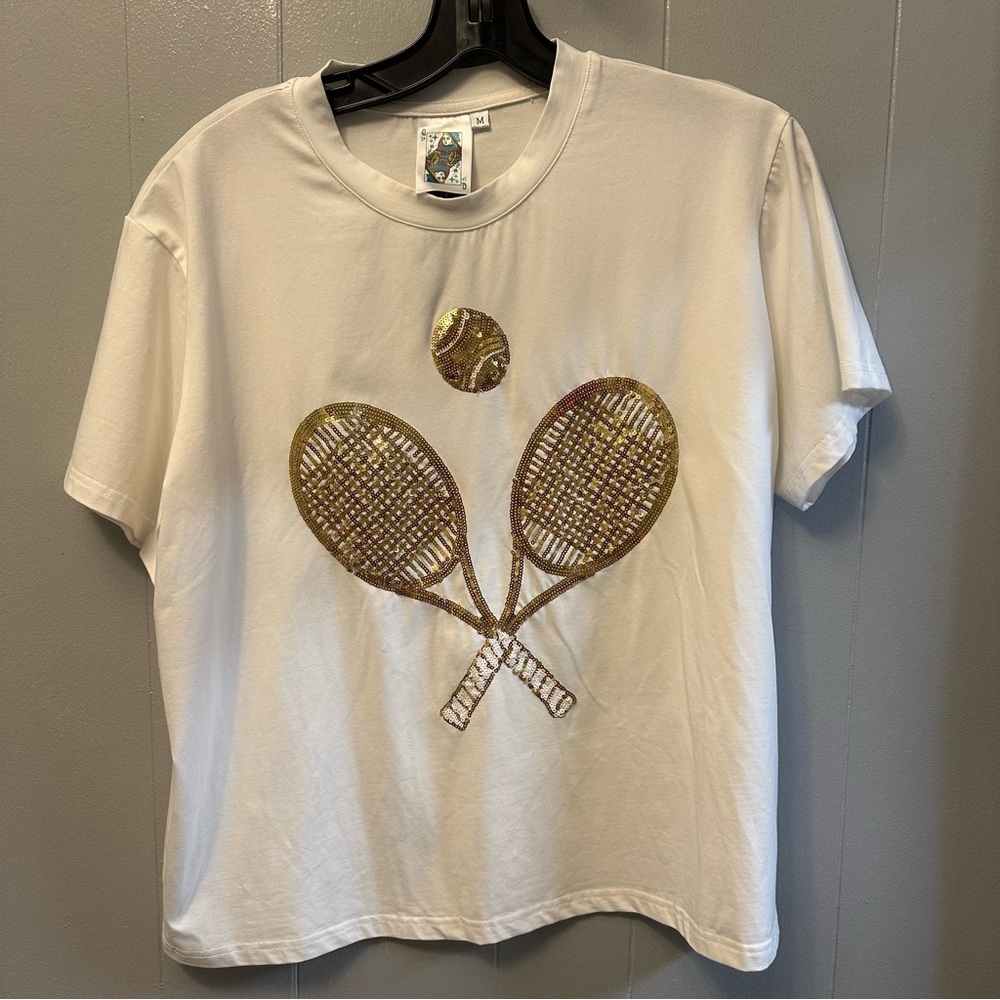 Queen of Sparkles White Tennis sequin Tee